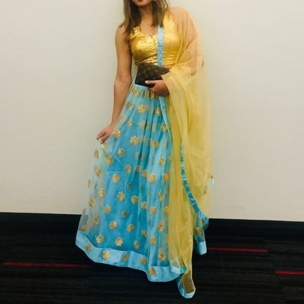 Aqua blue lehenga with sawl  (blouse not included)